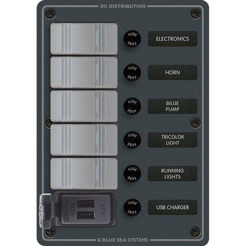 Blue Sea 8121 Waterproof Panel 5 Pos Plus Dual Usb Charger