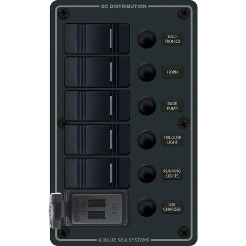 Blue Sea 8521 Waterproof Panel Cb 12V 5 Pos Plus Dual Usb